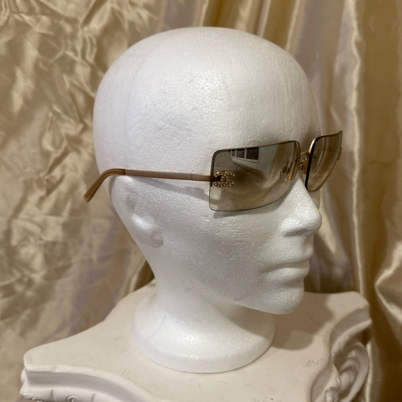 Chanel 4092 Rimless Crystal Rhinestone CC Vintage Y2K Sunglasses in Brown Hue - Picture 10 of 17